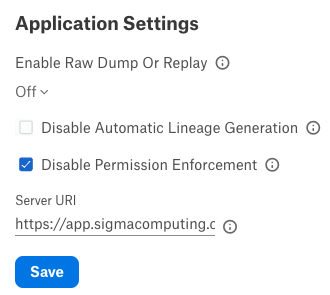 Hakkoda - Sigma OCF Connector - Application Settings