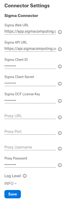 Hakkoda - Sigma OCF Connector - Connector Settings